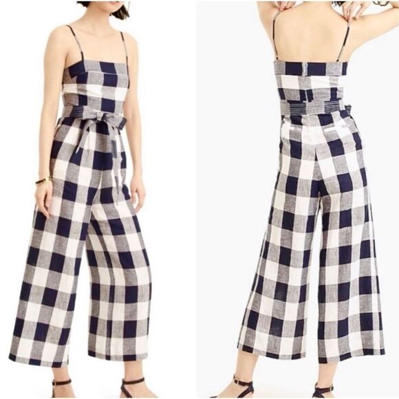J. Crew Navy and White Checkered Jumpsuit - Picture 1 of 15